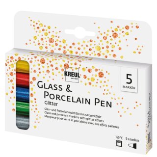 Kreul Glass & Porcelain Pen Glitter medium 5er-Set