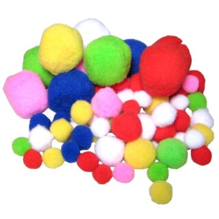 Pompons Mix D: 1 - 4,5 cm 100 Stück farbig sortiert