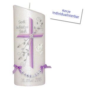 Taufkerze Ellipse abgeschrägt, Kreuz + Blume...