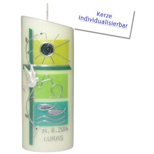 Taufkerze oval weiß, Symbole von Prell