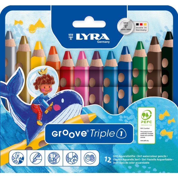 Lyra Groove Triple 1 Farbstift, 12 Stifte in 12 Farben sort.