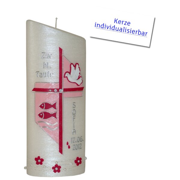 Taufkerze Ellipse abgeschrägt, Taube + Fisch von Prell