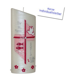 Taufkerze Ellipse abgeschrägt, Taube + Fisch von Prell