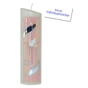 Taufkerze oval abgeschrägt, weiß, Taube von Prell