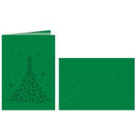 Grußkarten tannengrün gelasert und genutet, Tannenbaum, 5 Doppelkarten 220 g/m², DIN A6
