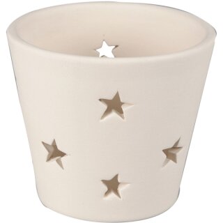 Teelichthalter mit Sternen aus weißem Terrakotta, 12 Stück