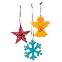 Hängeornamente Weihnachten aus Sperrholz, 72 Stück