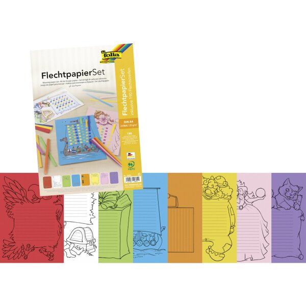 Flechtpapier Set, 24 Flechtbögen in 8 Farben sortiert, DIN A4