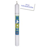 Kommunionkerze weiß, Symbole blau/grün von Prell