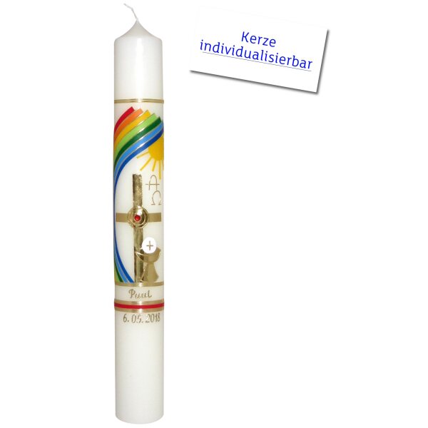 Kommunionkerze weiß, Regenbogen von Prell