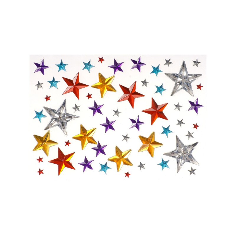 Glitzersteine Sterne, bunt sortiert, 50 tlg., selbstklebend, 3,60 €