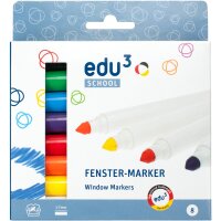 edu3 Fenster Marker, intensive Farben, 8er-Set