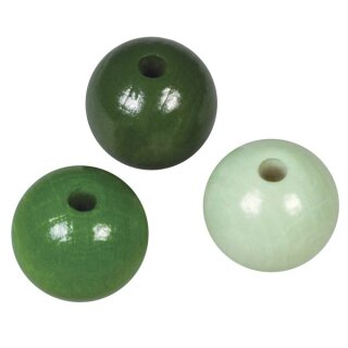 Holz Perlen Mischung FSC 100%, 12mm ø, poliert, SB-Btl 32Stück, grün Töne