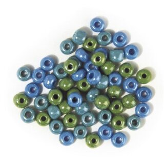 Glas-Gro&szlig;lochradl,opak,gr&uuml;n, blau  T&ouml;ne, &oslash; 6,7 mm, Dose 55g