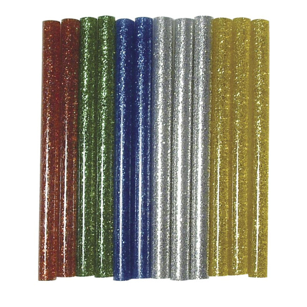 Glitter-Klebesticks f. Heißklebepistole, 10x0,75cm, SB-Btl 12Stück, gemischt