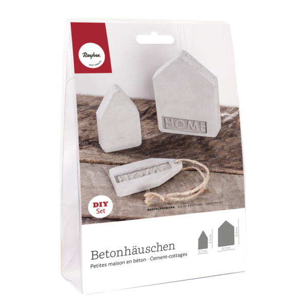 Bastelpackung: Betonhäuschen (2x klein/1x groß), 3,7x6,5cm+6,7x8,9cm, SB-Blisterbox 1Set