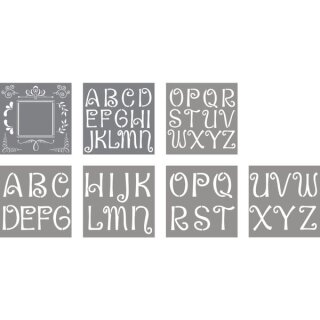 Schablone Buchstaben+Designs, 30,5x30,5cm, verspielt, SB-Btl 7St&uuml;ck