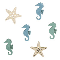 MDF Streuteile Seesterne+Seepferde, 3cm, 2 Designs, 3 Farben, SB-Btl 15Stück