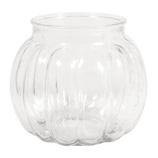 Glas Vase, bauchig mit Rillen, 15x15x13cm, 1100ml, Öffnung ø9cm
