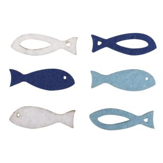 Filz Streuteile Fische 2 Sorten, 2,5x0,8x0,3cm, je 3 Fb., SB-Btl 36Stück