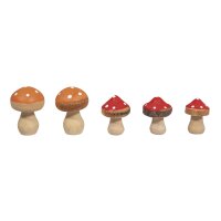 Holz Fliegenpilze, 2,5cm ø, 3,3cm, 2 Farben, SB-Btl 5Stück