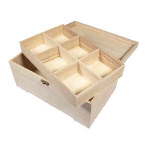 Holz Schatulle mit Einsatz, 2teilig, 28x18x13,5cm, 6 Fächer