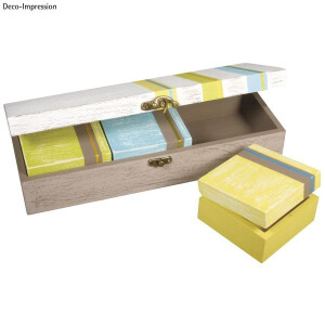 Holz Boxen-Set quadratisch FSC MixCredit, 1 Box &aacute; 32x12x7cm/3 Boxen &aacute; 10x10x6cm