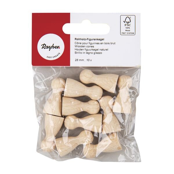 Rohholz-Figurenkegel FSC 100%, 28mm, SB-Btl 10Stück