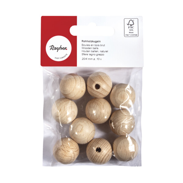 Rohholzkugeln FSC 100%,gebohrt, 20mm ø, 4mm - DL,...