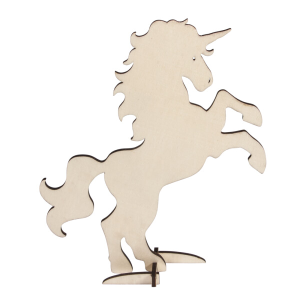 Holz-Einhorn FSC 100%, zum Stellen, 19x24cm, Motiv 1seitig, SB-Btl 1Stück