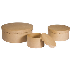 Pappm. Boxen Set,FSC Recycled 100%, ø23,8x9cm/ø16,8x8cm/ø10x7cm, Set 3Stück