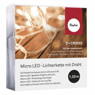 Micro LED-Lichterkette mit Draht, 120cm, 10 Lichter, SB-Box 1Stück