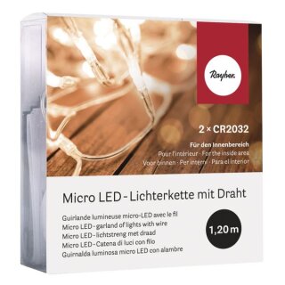 Micro LED-Lichterkette mit Draht, 120cm, 10 Lichter, SB-Box 1St&uuml;ck