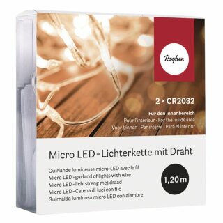Micro LED-Lichterkette mit Draht, 120cm, 10 Lichter, SB-Box 1Stück