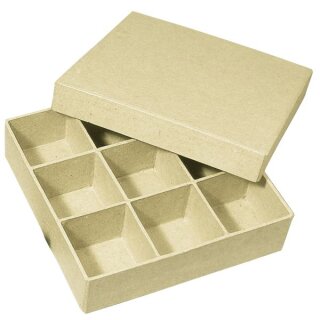 Pappmach&eacute; Sortierbox FSC Recycled 100%, 14x14x3,5cm, Quadrat mit 9 F&auml;cher