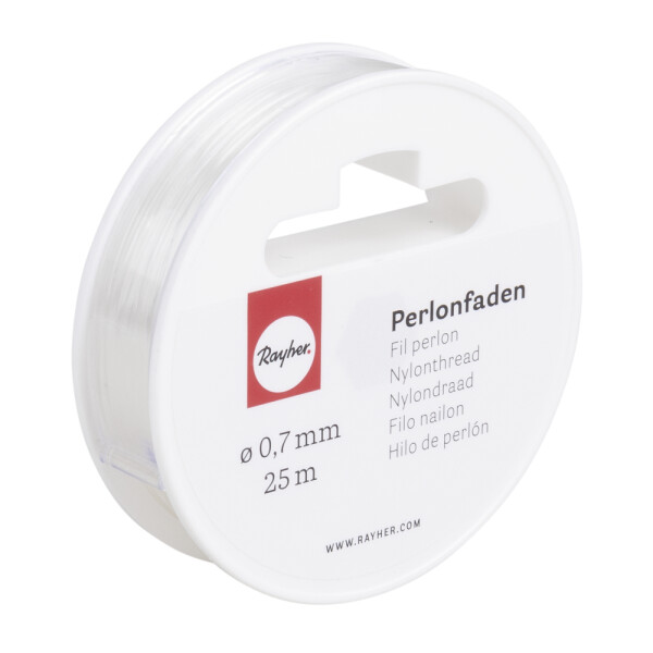 Perlonfaden transparent, 0,7mm ø, Reißfest 19kg,Hängelast 3,8kg, Rolle 25m