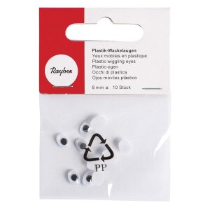 Plastik-Wackelaugen zum Kleben, SB-Btl. 10 St&uuml;ck, oval, schwarz/wei&szlig;, &oslash;  8 mm