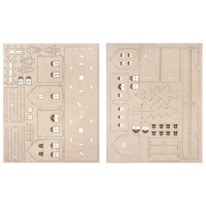 Holzbausatz Häuschen x2, FSC 100%, 31,7x9,4x14cm, 51-tlg. , 1Set