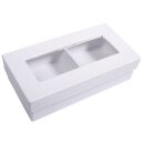 Pappm.-Geschenkbox, FSC Rec. 100%, 16,5x8,5x4,5cm, m. Unterteilung+Fenster, wei&szlig;