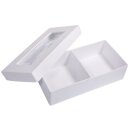 Pappm.-Geschenkbox, FSC Rec. 100%, 16,5x8,5x4,5cm, m. Unterteilung+Fenster, weiß