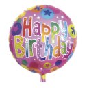 Folienballon Happy Birthday, 46cm ø, SB-Btl 1Stück
