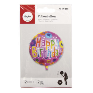 Folienballon Happy Birthday, 46cm ø, SB-Btl...