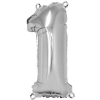 Folienballon Zahl 1, 40cm, SB-Btl 1Stück, silber