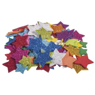 Moosgummi Sterne mit Glitter, 100 Stück