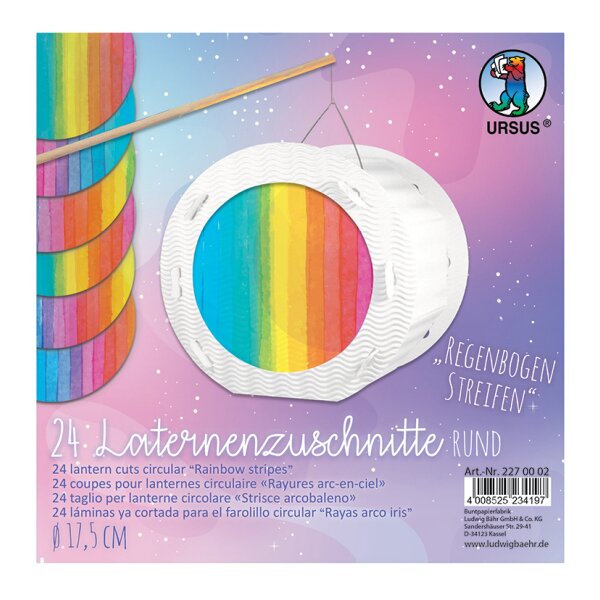 Laternenzuschnitte Regenbogen Streifen Ø 17,5 cm, 24 Stück