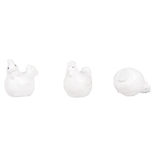 Polyresin Hühner, 2,2x1,5x2,2cm, m.Klebep., PVC-Box 6Stück, weiß