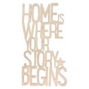 Holzschrift Home ..story beginsFSC100%, 14,8x27,5x0,4cm, SB-Btl 1Stück, natur