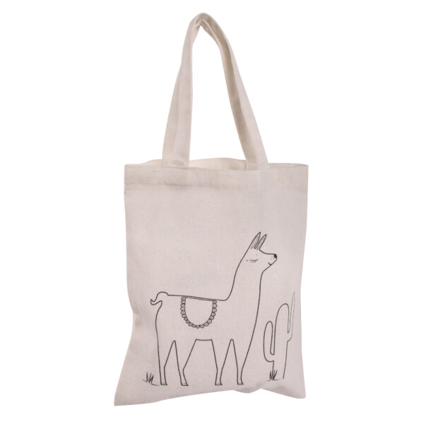 Baumwoll-Tasche m. Druck, Lama, 20x25cm, SB-Btl 1Stück, natur