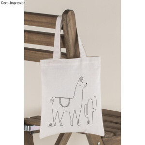 Baumwoll-Tasche m. Druck, Lama, 20x25cm, SB-Btl 1Stück, natur