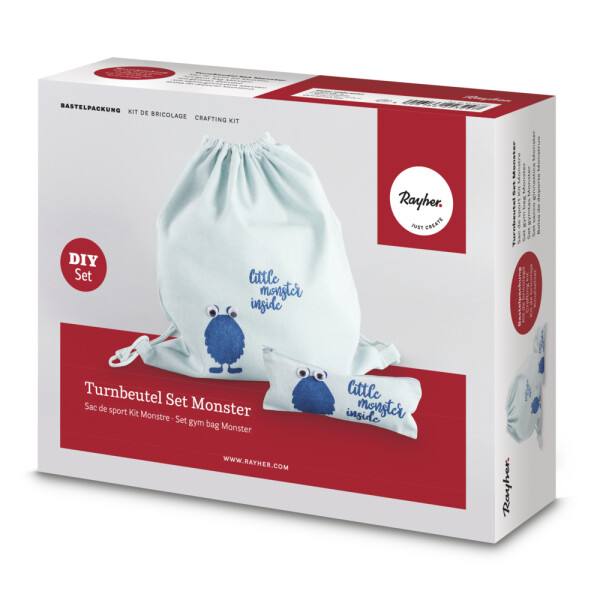 Bastelpackung: Turnbeutel Set Monster, 38x42cm+21x8cm, Box 1Set